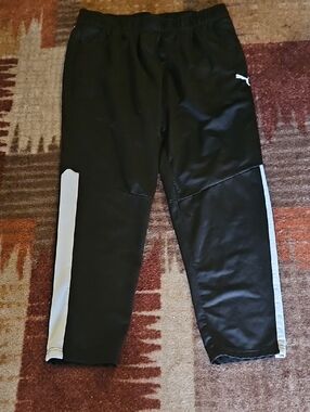 Puma Black Track Pants with White Side Stripes
